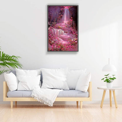 Pink Flower Waterfall - Full Square Drill Diamond Painting 40*70CM