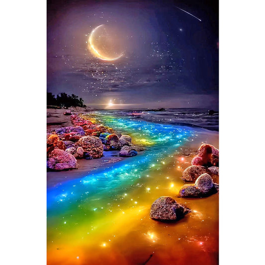 Colorful River Under The Crescent Moon - Full Square Drill Diamond Painting 40*70CM