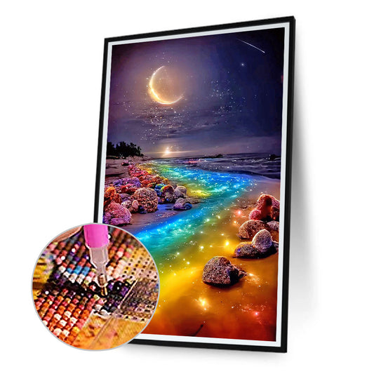 Colorful River Under The Crescent Moon - Full Square Drill Diamond Painting 40*70CM