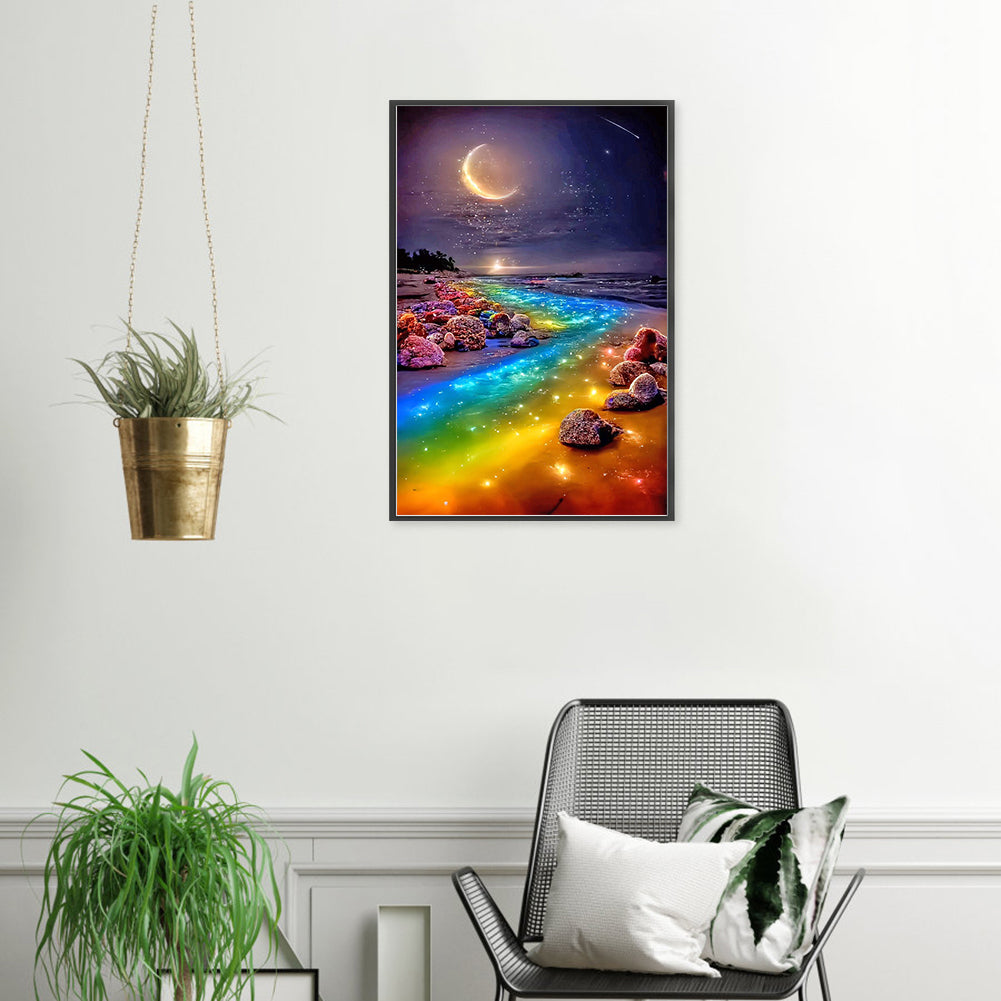 Colorful River Under The Crescent Moon - Full Square Drill Diamond Painting 40*70CM