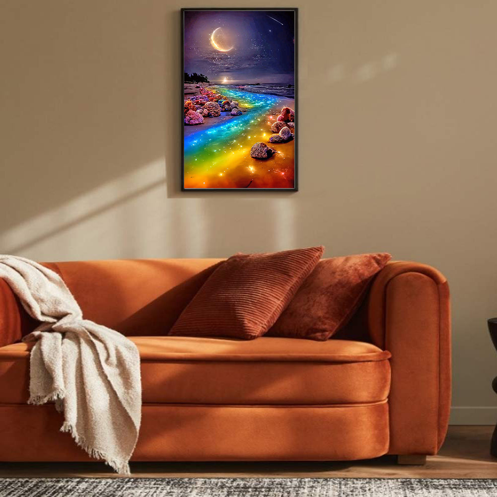Colorful River Under The Crescent Moon - Full Square Drill Diamond Painting 40*70CM