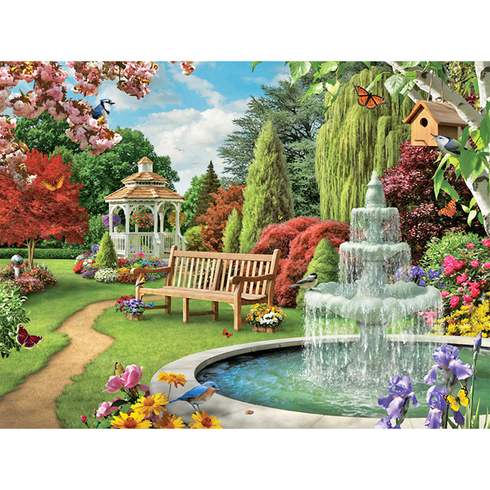 Garden Fountain Bench - Full Round Drill Diamond Painting 40*30CM