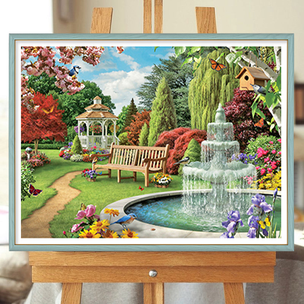 Garden Fountain Bench - Full Round Drill Diamond Painting 40*30CM