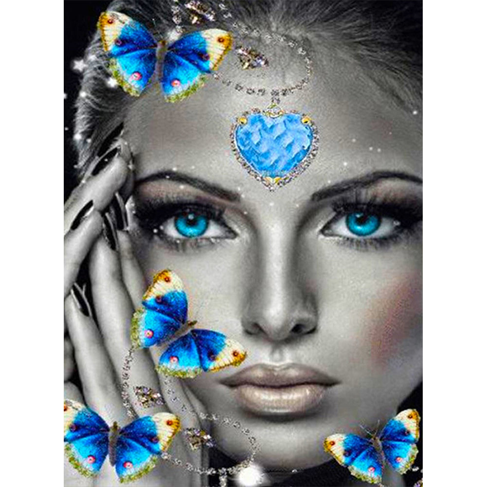 Blue Eyed Butterfly Girl - Full Round Drill Diamond Painting 30*40CM