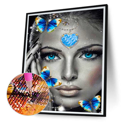 Blue Eyed Butterfly Girl - Full Round Drill Diamond Painting 30*40CM