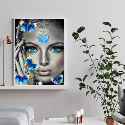 Blue Eyed Butterfly Girl - Full Round Drill Diamond Painting 30*40CM