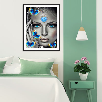 Blue Eyed Butterfly Girl - Full Round Drill Diamond Painting 30*40CM