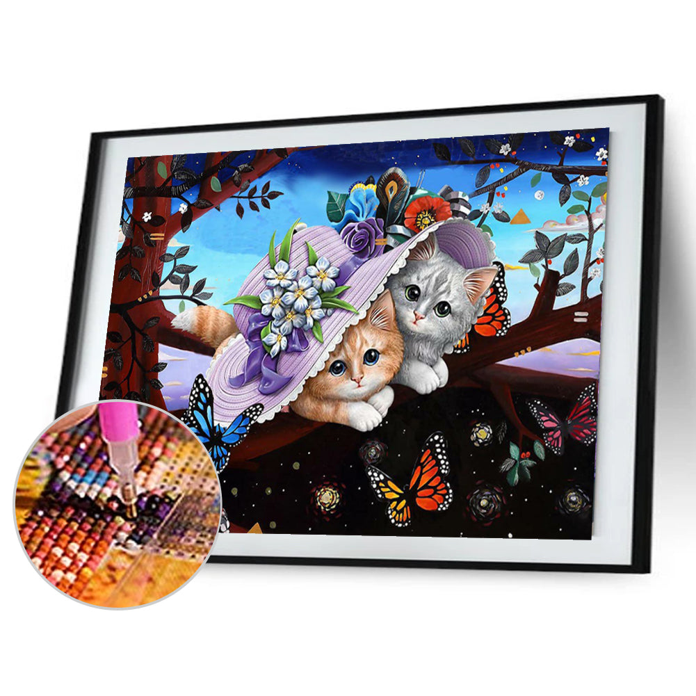 Exquisite Hat Cat - Full Round Drill Diamond Painting 40*30CM