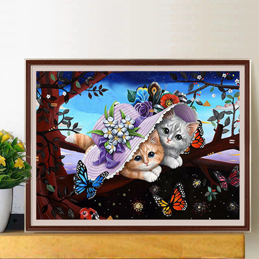 Exquisite Hat Cat - Full Round Drill Diamond Painting 40*30CM