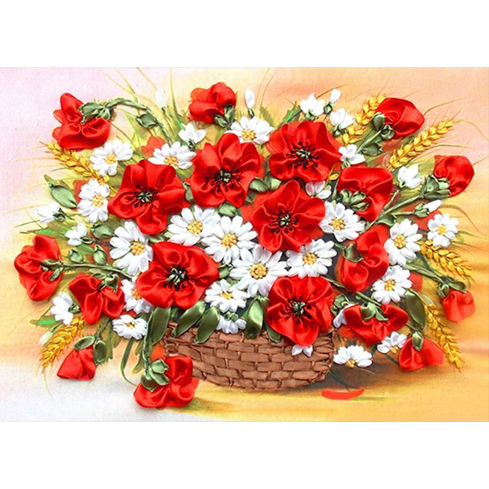 Poppy Flower Pot - Full Square Drill Diamond Painting 40*30CM