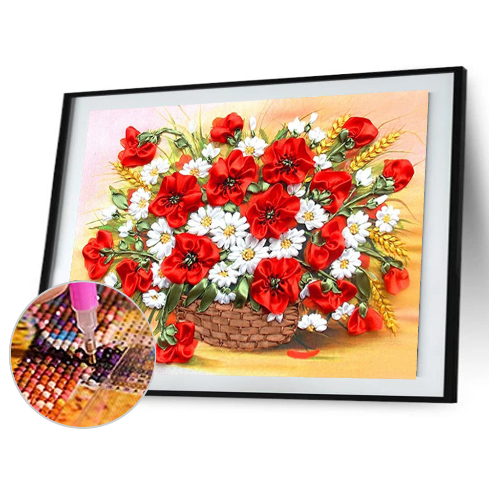 Poppy Flower Pot - Full Square Drill Diamond Painting 40*30CM