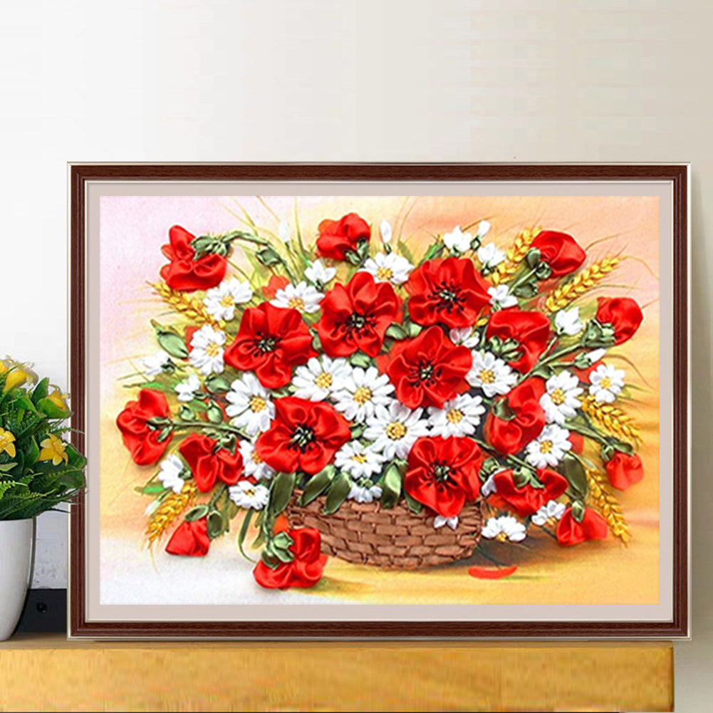 Poppy Flower Pot - Full Square Drill Diamond Painting 40*30CM