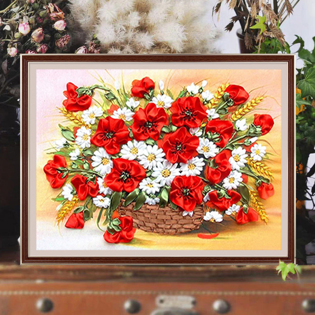 Poppy Flower Pot - Full Square Drill Diamond Painting 40*30CM