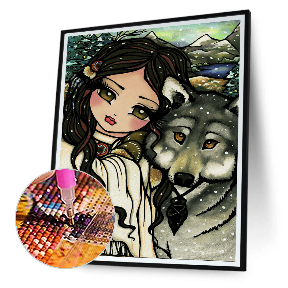 Wolf And Girl - Full Round Drill Diamond Painting 30*40CM