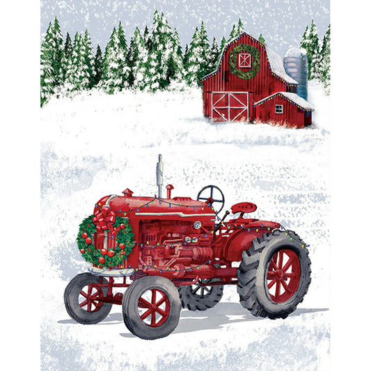 Christmas Snow Red Cabin Tractor - Full Round Drill Diamond Painting 40*50CM