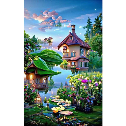 Lake Island House - Full Round Drill Diamond Painting 40*70CM