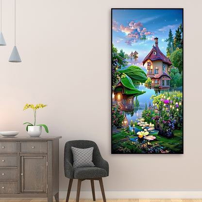 Lake Island House - Full Round Drill Diamond Painting 40*70CM