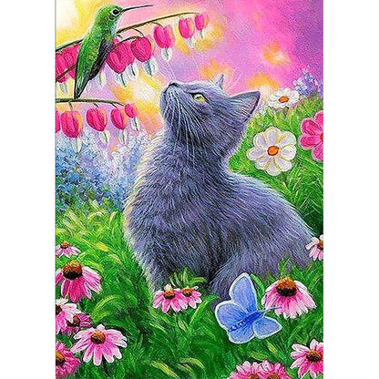 Cat Among Flowers - Full Round Drill Diamond Painting 30*40CM