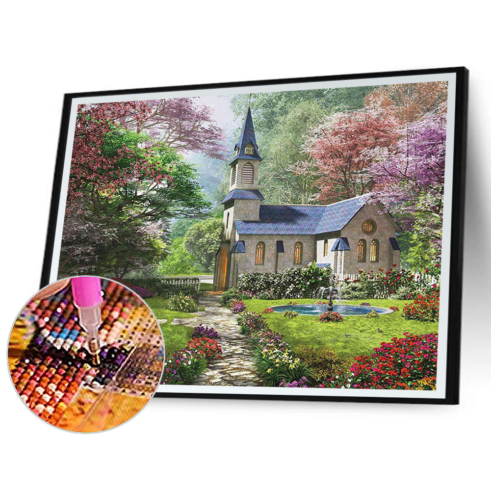 Garden Church - Full Round Drill Diamond Painting 60*50CM