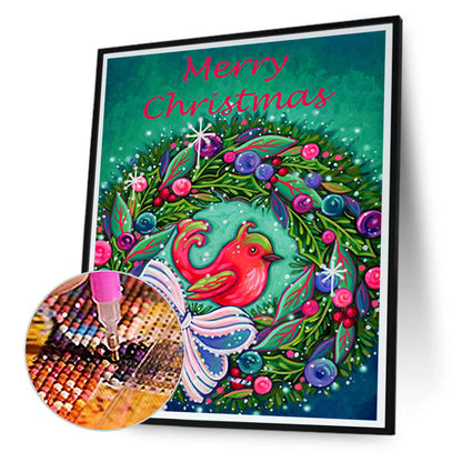 Christmas Bird Wreath - Full Round Drill Diamond Painting 30*40CM