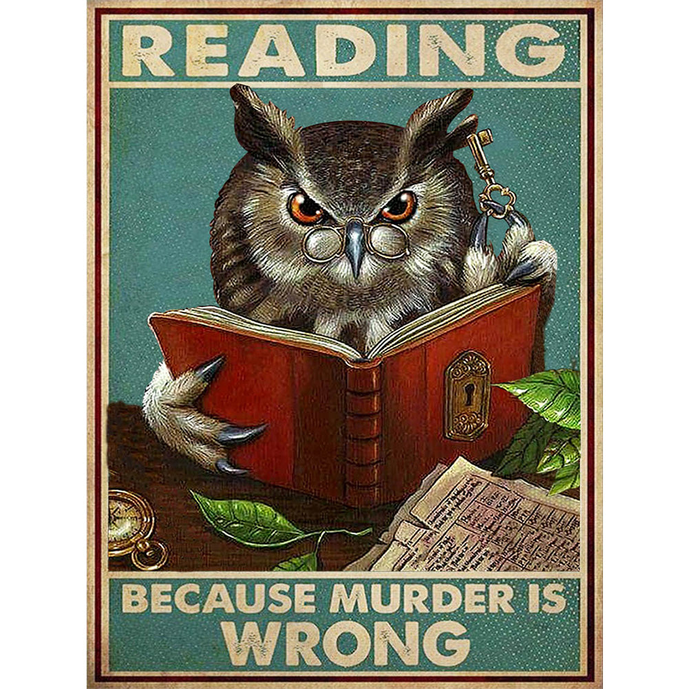 Owl Reading A Book - Full Square Drill Diamond Painting 40*50CM