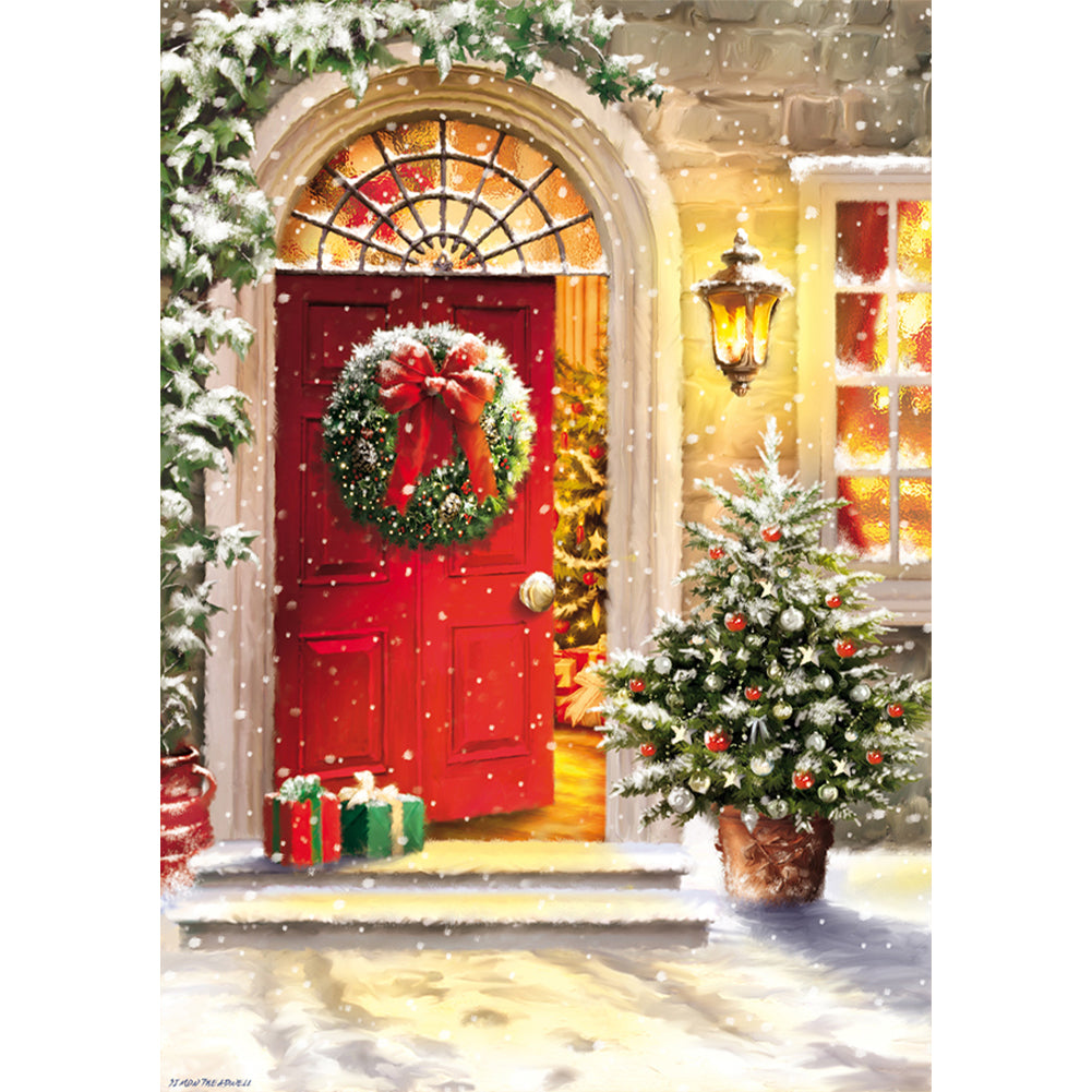 Christmas Wreath Door Decoration 30*40CM(Canvas) Full Round Drill Diamond Painting