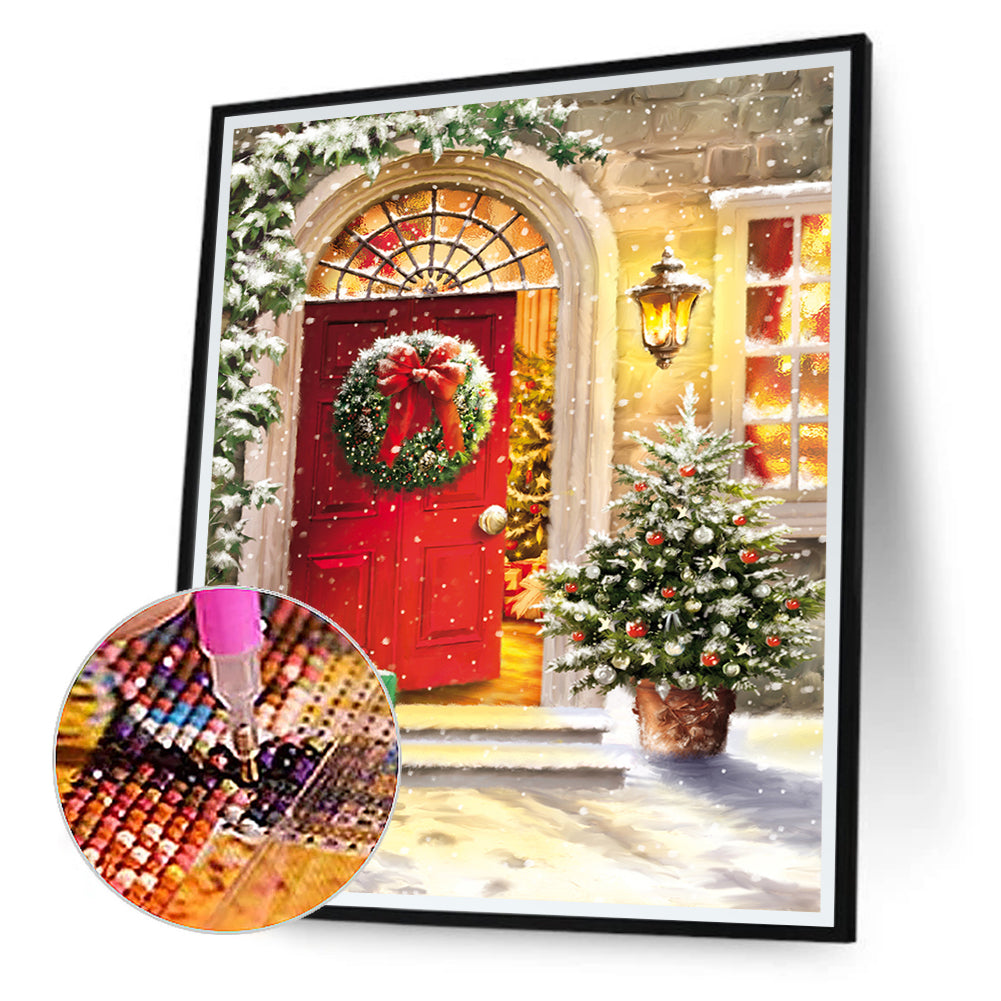 Christmas Wreath Door Decoration 30*40CM(Canvas) Full Round Drill Diamond Painting