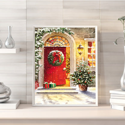 Christmas Wreath Door Decoration 30*40CM(Canvas) Full Round Drill Diamond Painting