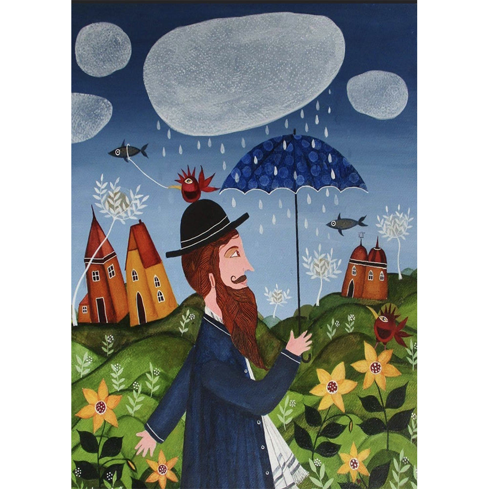 Man With Umbrella - Full Round Drill Diamond Painting 30*40CM