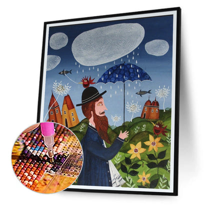 Man With Umbrella - Full Round Drill Diamond Painting 30*40CM
