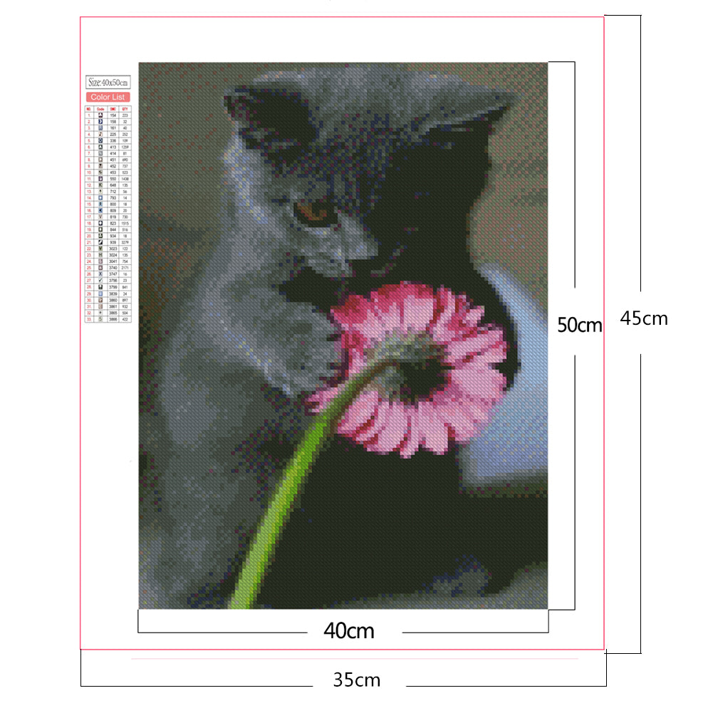 Cat Holding Flower - Full Square Drill Diamond Painting 30*40CM