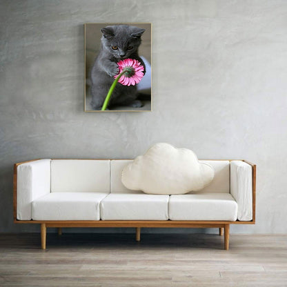 Cat Holding Flower - Full Square Drill Diamond Painting 30*40CM