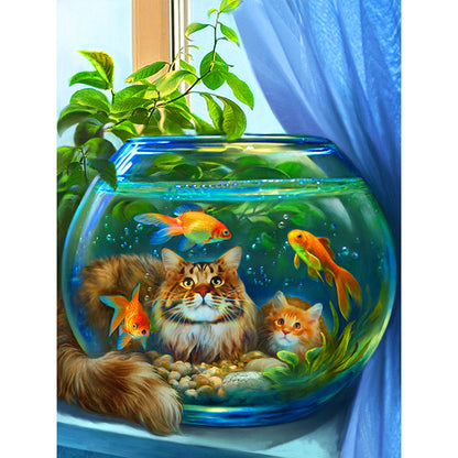 Cat By The Fish Tank - Full Square Drill Diamond Painting 30*40CM