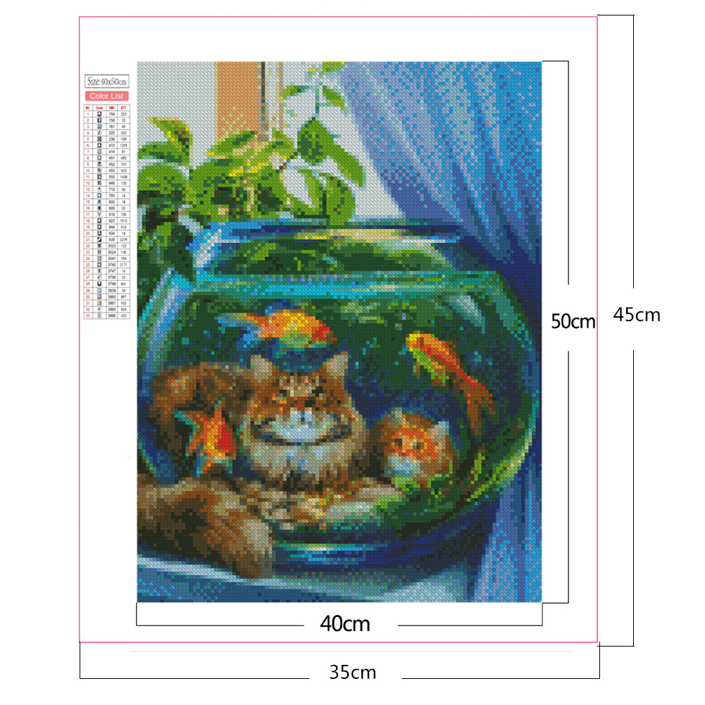 Cat By Fishbowl - Full Square Drill Diamond Painting 30*40CM