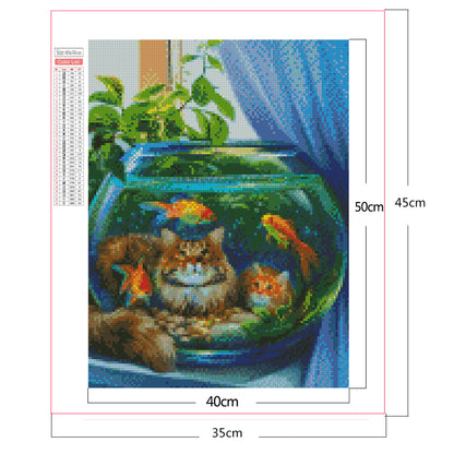 Cat By Fishbowl - Full Square Drill Diamond Painting 30*40CM