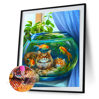 Cat By The Fish Tank - Full Square Drill Diamond Painting 30*40CM