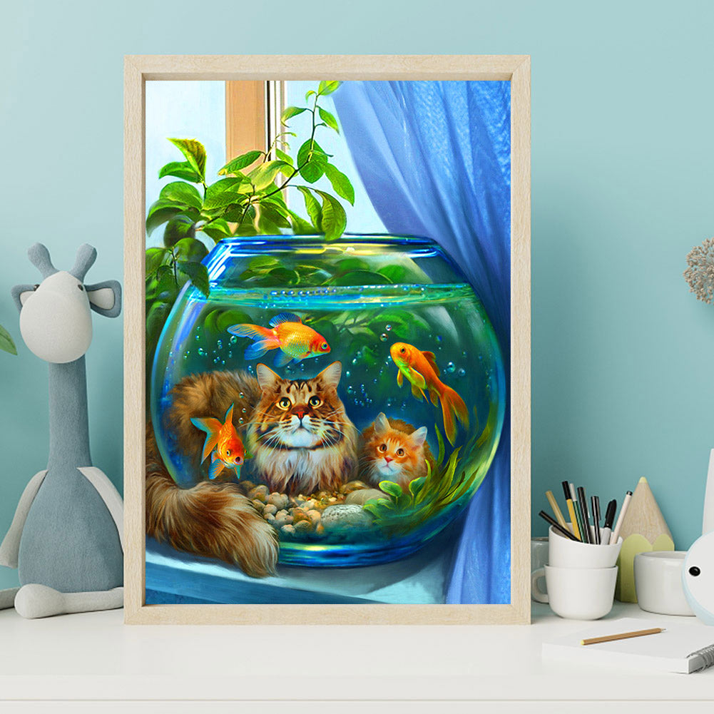 Cat By The Fish Tank - Full Square Drill Diamond Painting 30*40CM