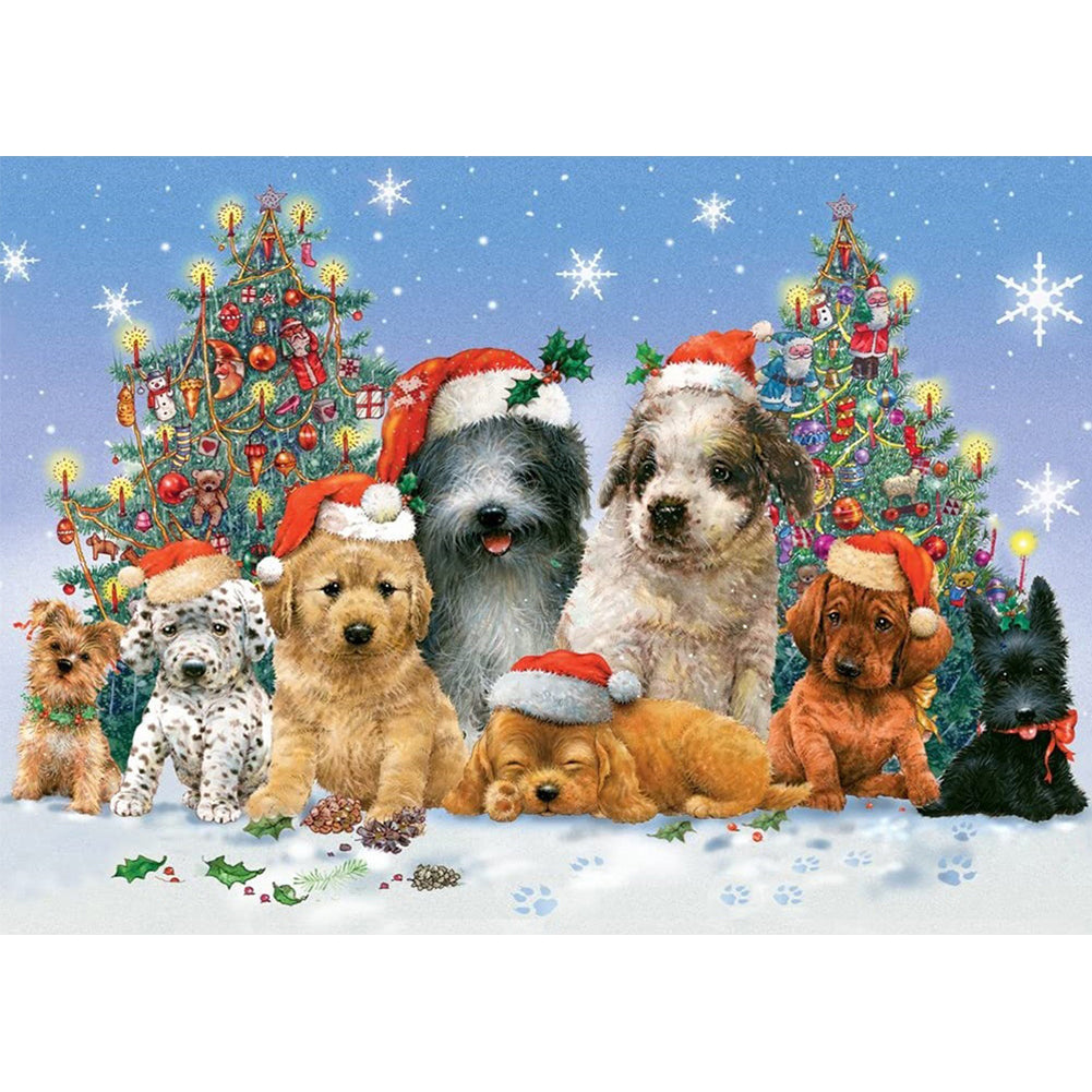 Puppy Party For Christmas - Full Round Drill Diamond Painting 50*40CM