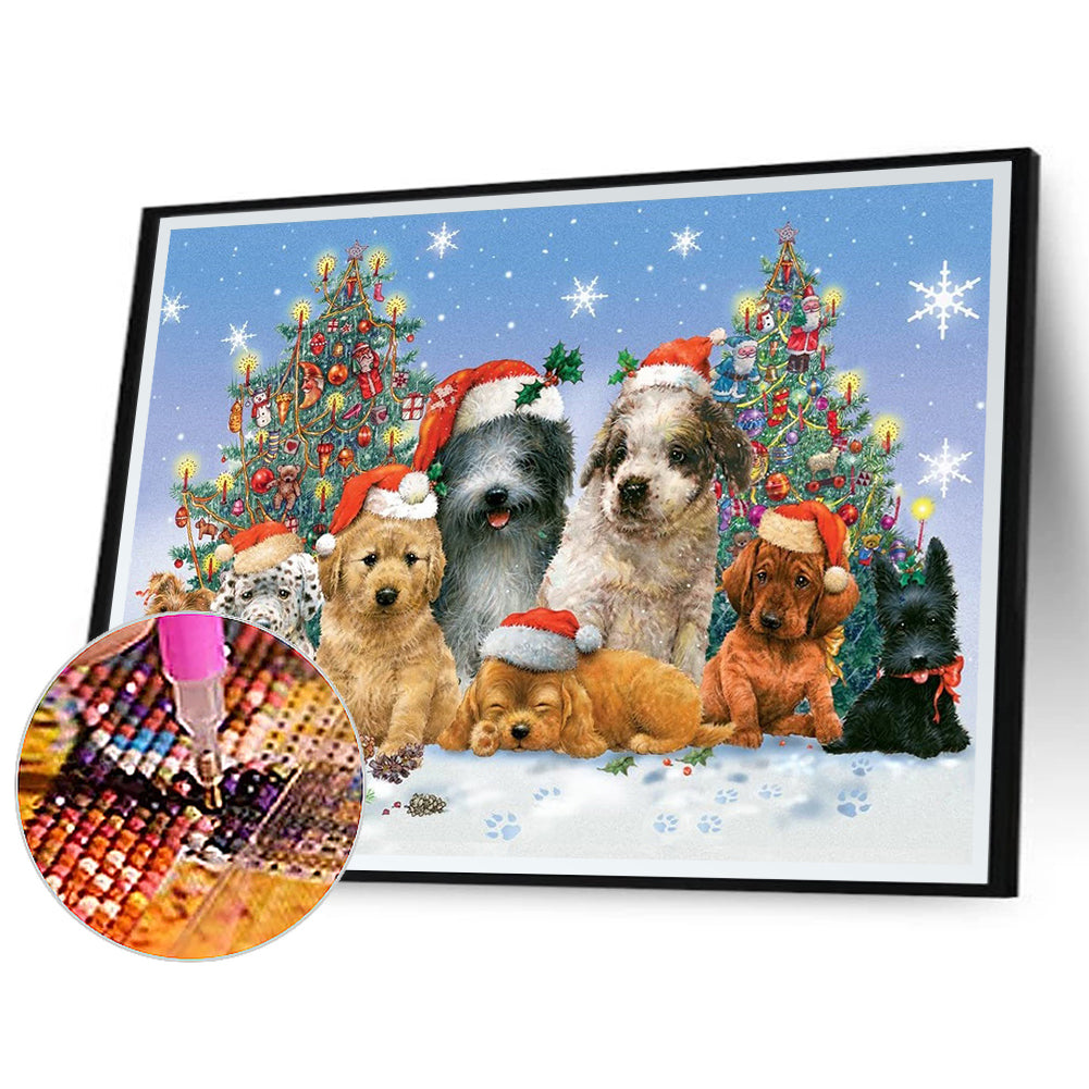 Puppy Party For Christmas - Full Round Drill Diamond Painting 50*40CM