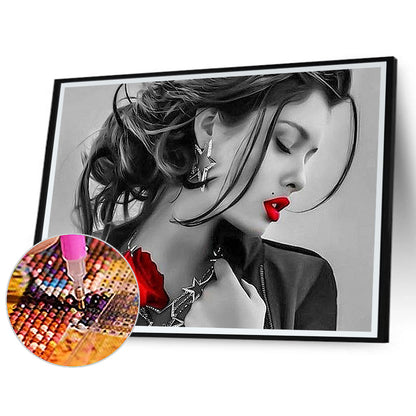 Rose Red Lips Woman - Full Round Drill Diamond Painting 50*40CM