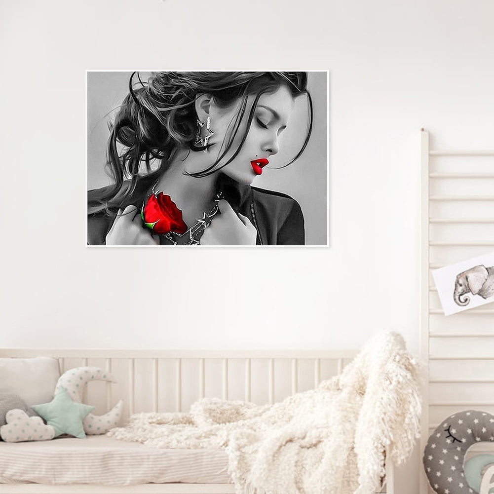 Rose Red Lips Woman - Full Round Drill Diamond Painting 50*40CM