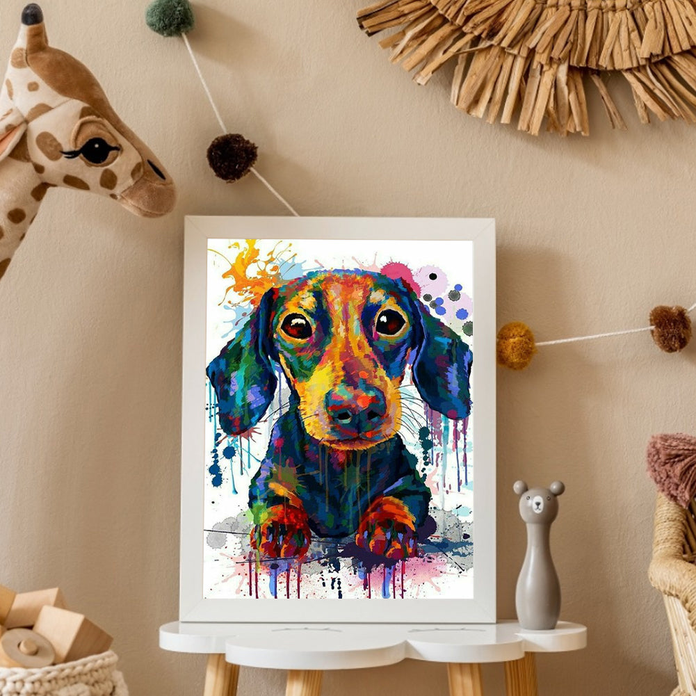 Colorful Ink Puppy - Full Round Drill Diamond Painting 40*50CM