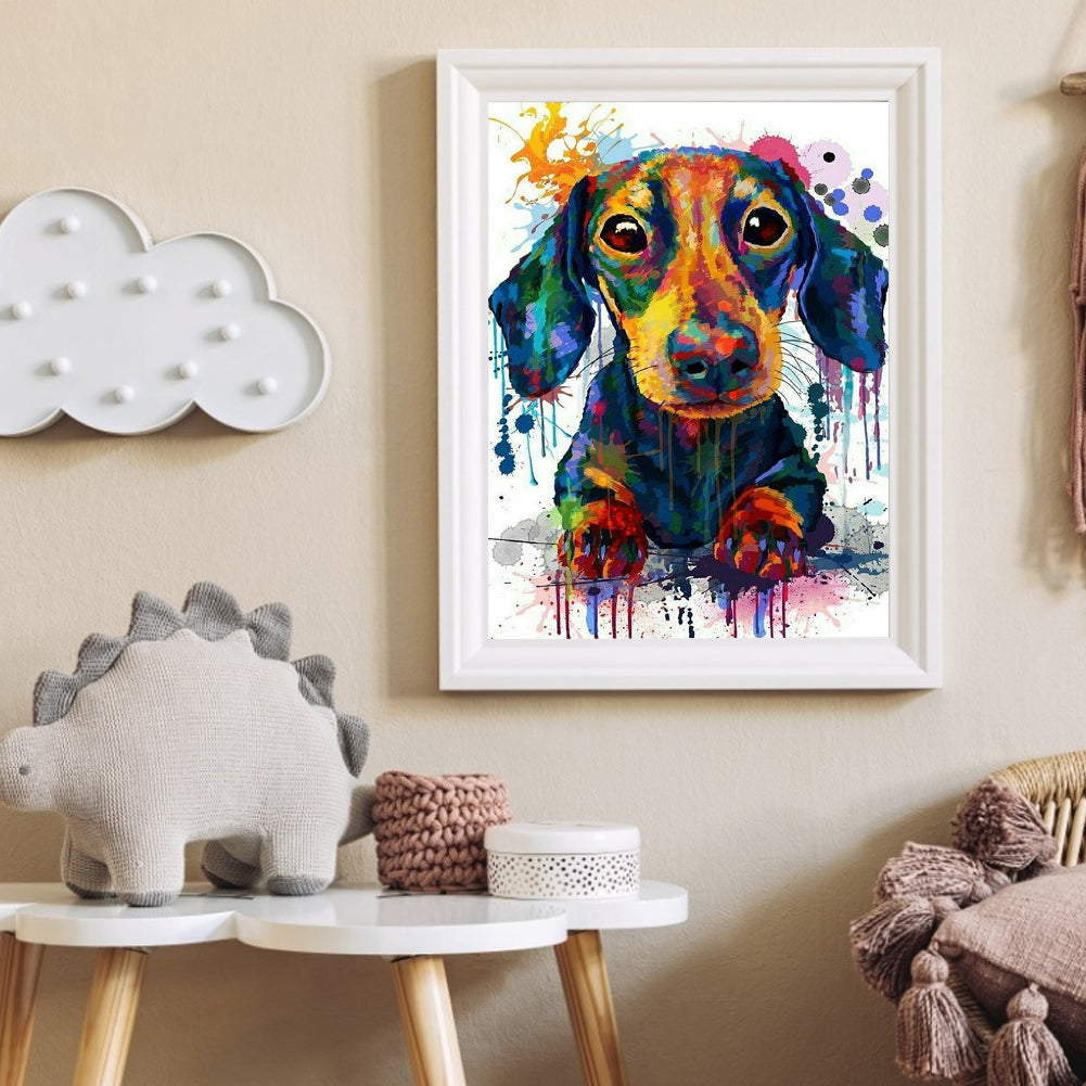Colorful Ink Puppy - Full Round Drill Diamond Painting 40*50CM