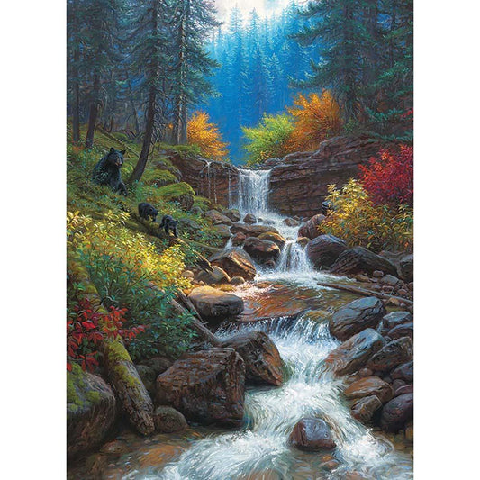 Forest Waterfall - Full Round Drill Diamond Painting 40*50CM