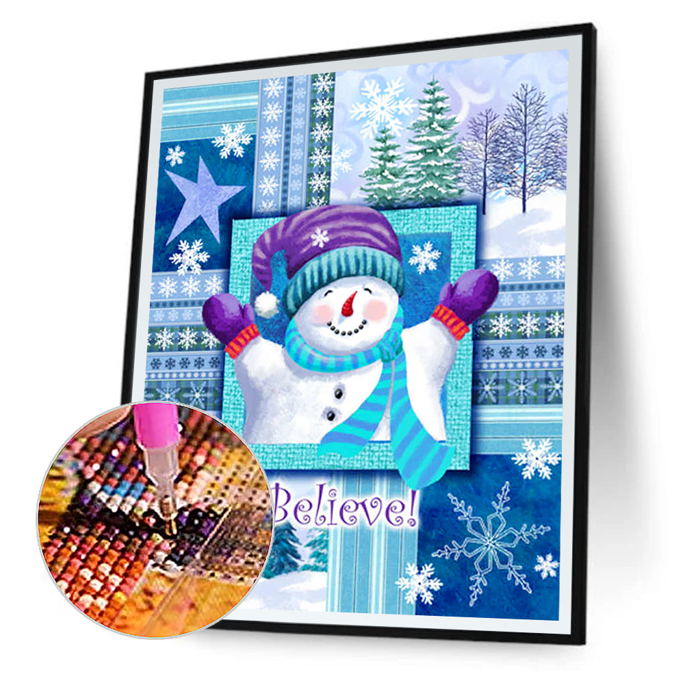 Blue Snowman - Full Round Drill Diamond Painting 30*40CM