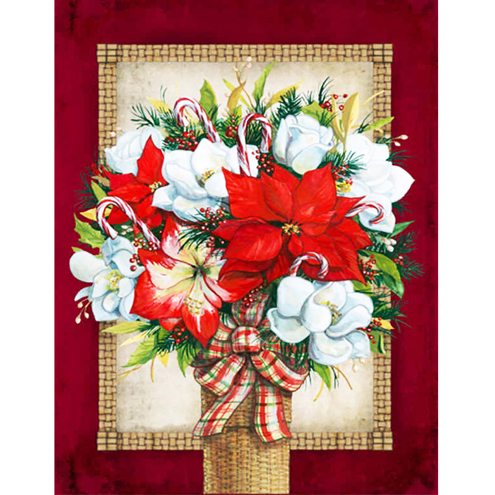 Christmas Poinsettia Bouquet - Full Round Drill Diamond Painting 30*40CM