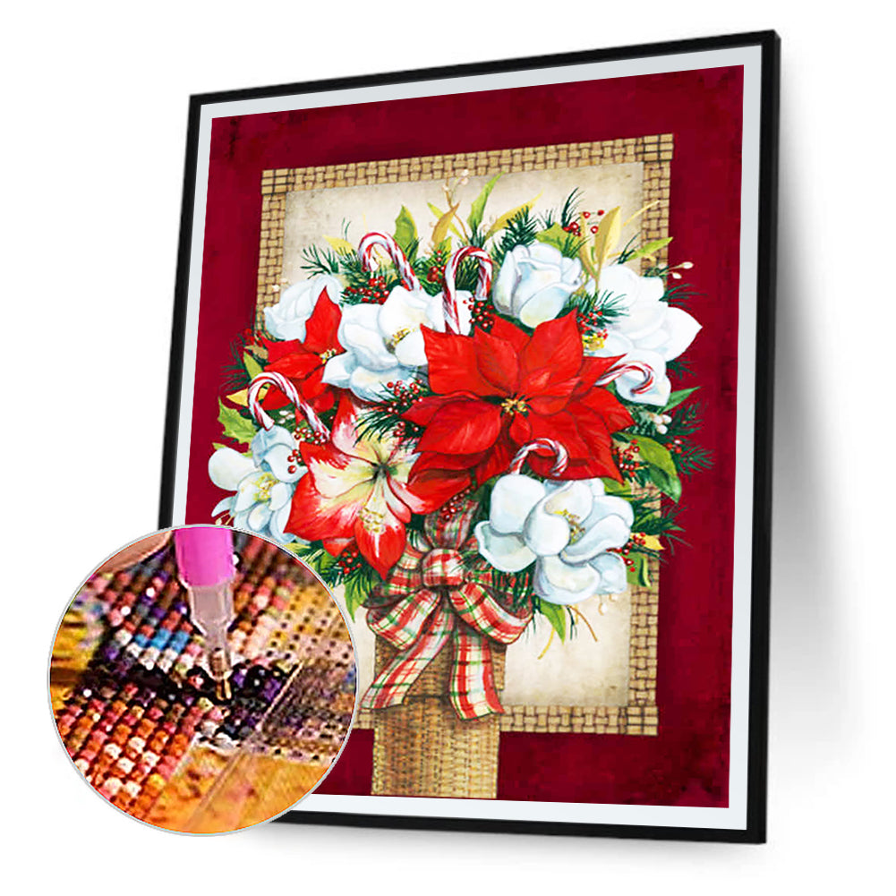 Christmas Poinsettia Bouquet - Full Round Drill Diamond Painting 30*40CM