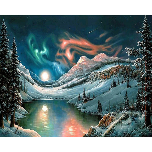 Aurora Iceberg Lake - Full Round Drill Diamond Painting 50*40CM