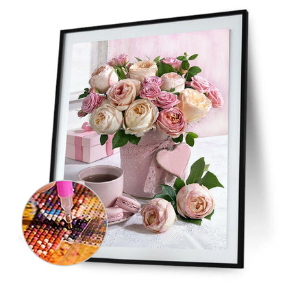 Pink Rose Bouquet - Full Round Drill Diamond Painting 30*40CM