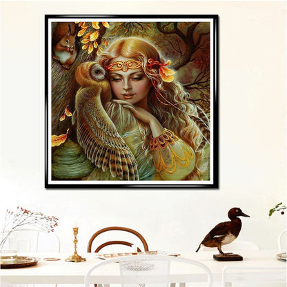 Girl Owl - Full Round Drill Diamond Painting 40*40CM